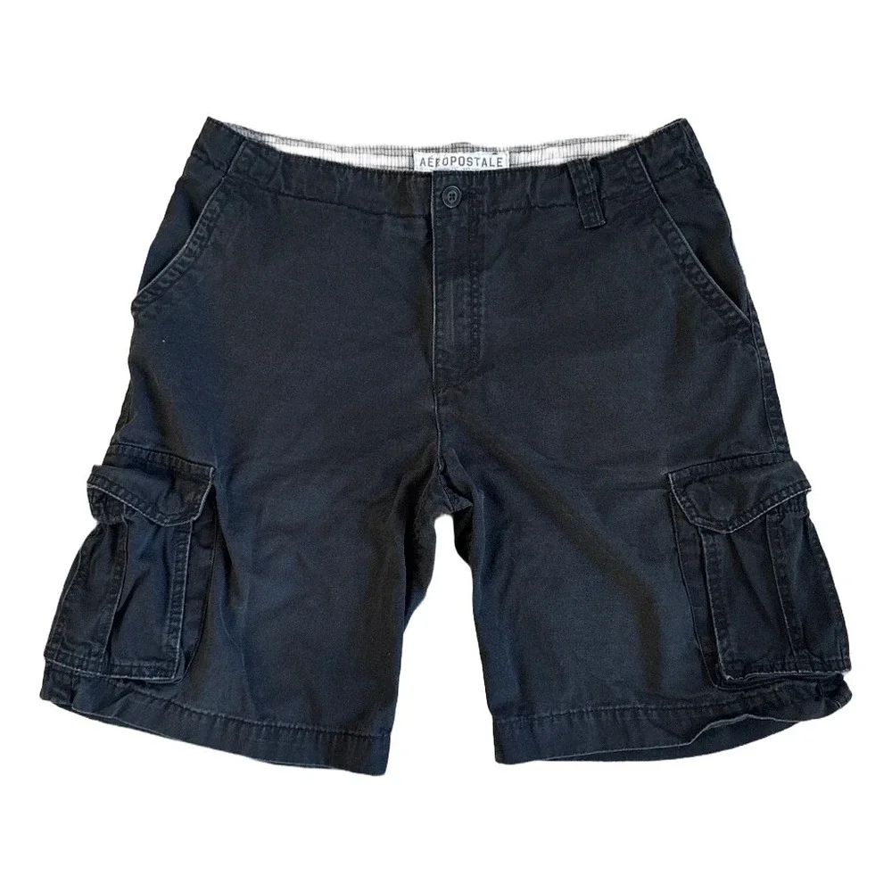 Aeropostale Mens Black Cargo Shorts Cotton Twill Multi Pocket Casual Size 38